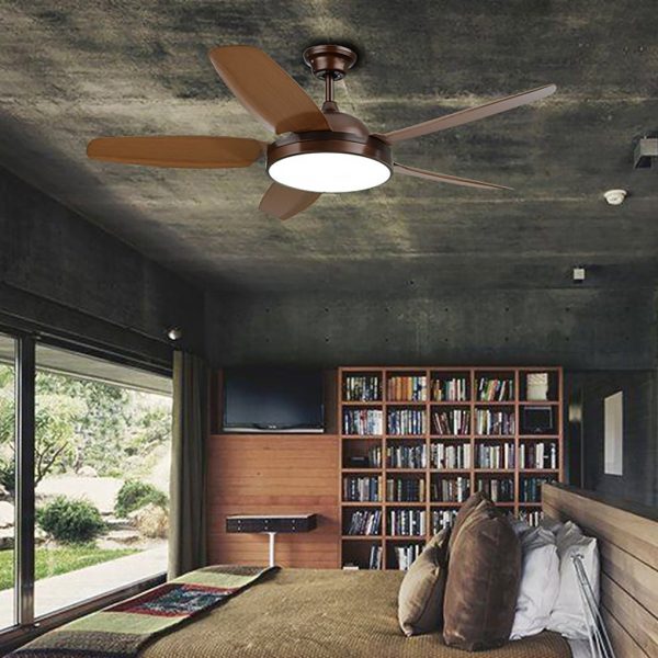 52 Inches Variable Frequency Dimming Remote Control Led Wood Blades Ceiling Fan Light - Image 4