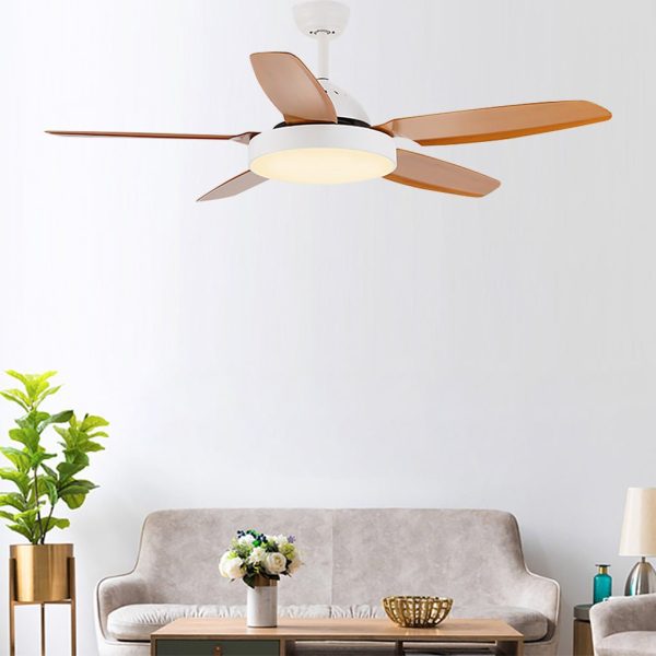 52 Inches Variable Frequency Dimming Remote Control Led Wood Blades Ceiling Fan Light - Image 2