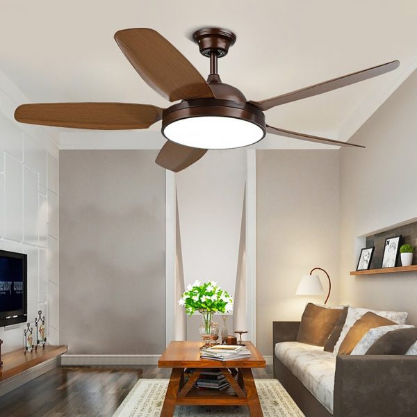 52 Inches Variable Frequency Dimming Remote Control Led Wood Blades Ceiling Fan Light - Image 3