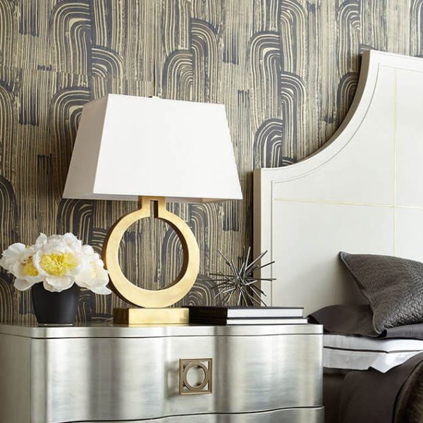 Modern Luxury Fabric Golden Ring Base 1-Light Table Lamp - Image 2