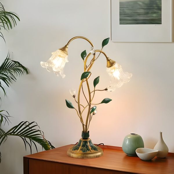 Dimmable Glass Floral Desk Lamp with Dual Lights and Leaf Accents for Ambiance - Image 5