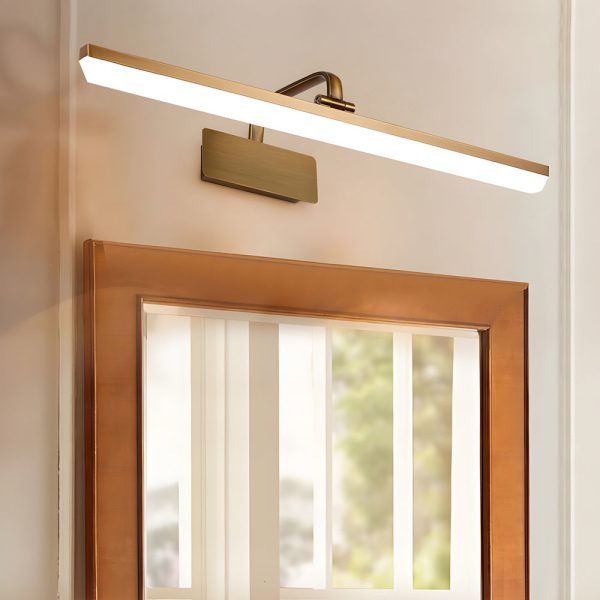 Brass Linear LED Bathroom Vanity Light with Curved Rod Design Elegant Mirror Fixture - Image 5