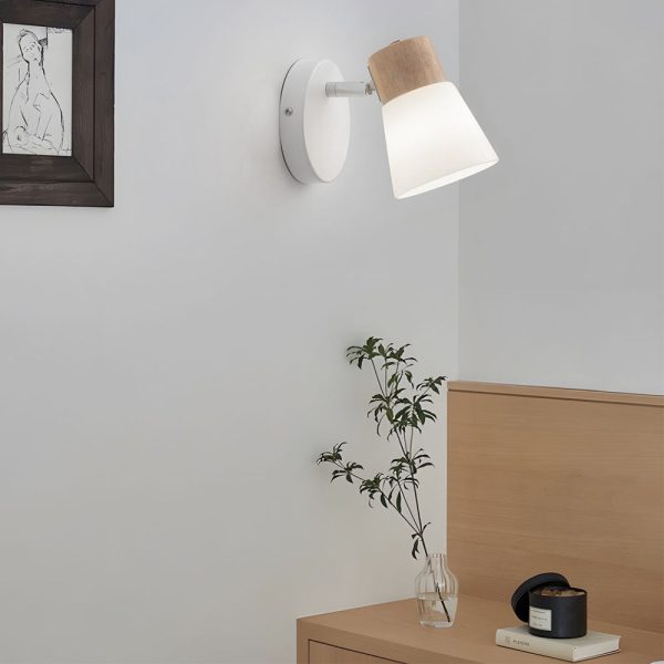 Wood Glass Cone Rotatable Light Wall Sconce, White - Image 4