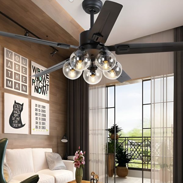 42 Inch 5 Lights Silent Nordic Flush Mount Ceiling Fan Light with Remote Control - Image 3