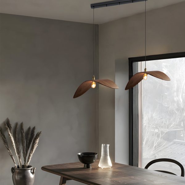 Wabi-sabi Walnut Bar Chandelier Leaf Curve Wooden Pendant Light - Image 2