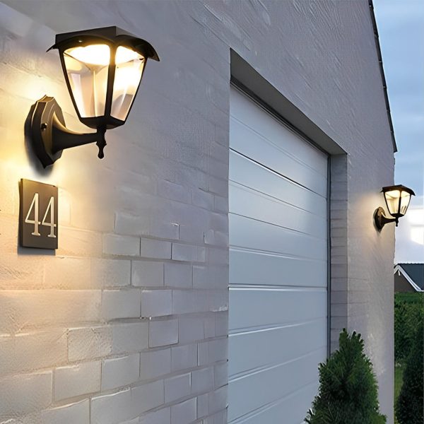 1-Light Black Solar Powered Porch Sconce LED Outdoor Wall Light - Image 4
