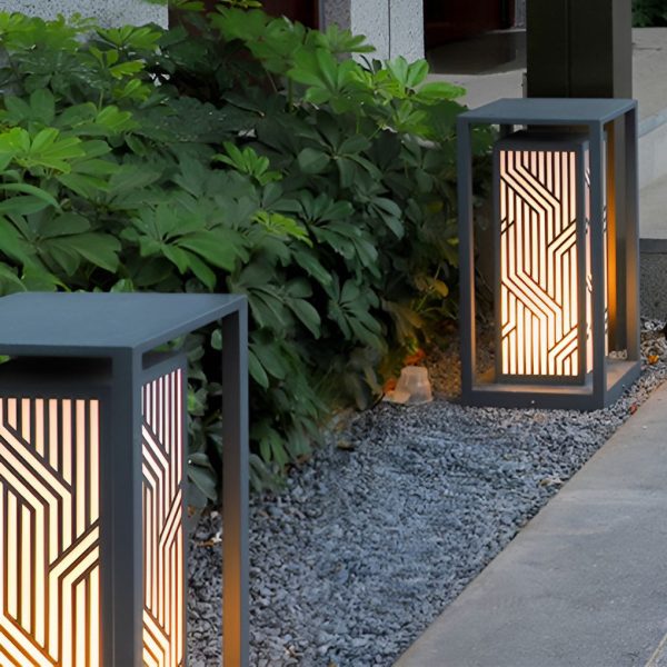 Gray Retro Aesthetic Waterproof LED Outdoor Pathway Cuboid Lantern - Image 5