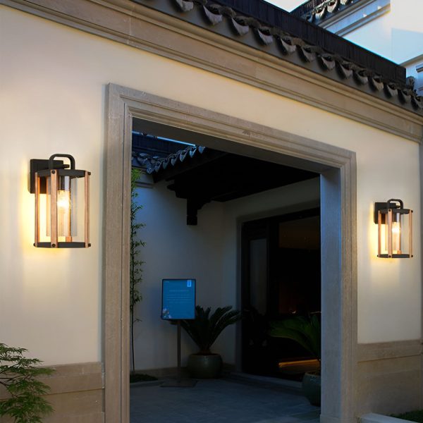 Lantern Shaped Waterproof Glass Black Industrial Outdoor Wall Sconce Lighting - Image 3