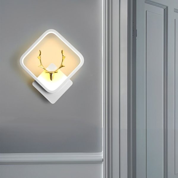 Round Square Creative Antlers Design LED Modern Wall Lamp Bedside Light - Image 3