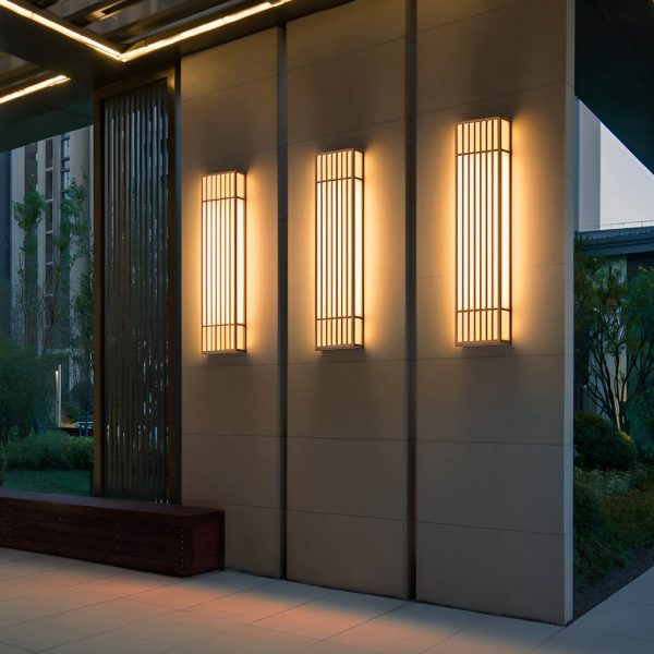 Retro Vertical Stripe Grid LED Waterproof Brown Outdoor Wall Lamp - Image 5