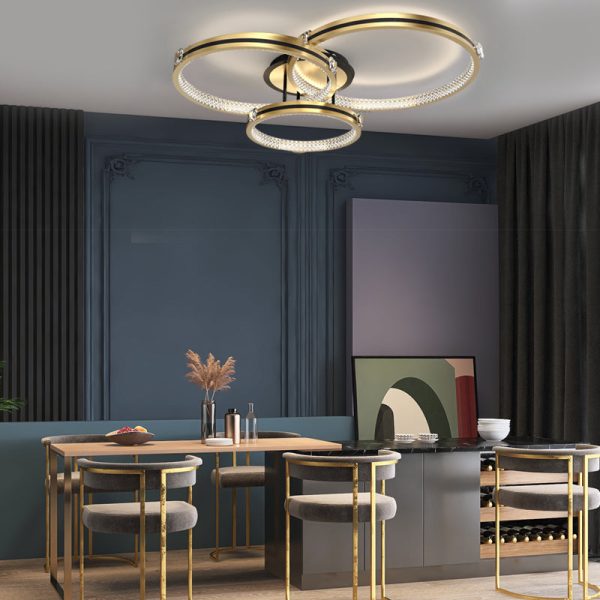 2/3/4 Rings Creative Step Dimming Brushed Gold Modern LED Ceiling Lights - Image 2