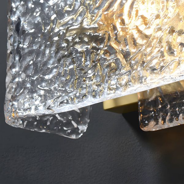 Elegant Rectangular Ripple Glass Bedside Wall Lamp - Modern Brass Fixture - Image 5
