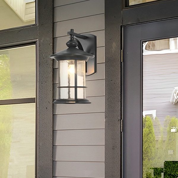 Retro Aluminum Glass LED Waterproof Black American Garden Wall Lamp - Image 4