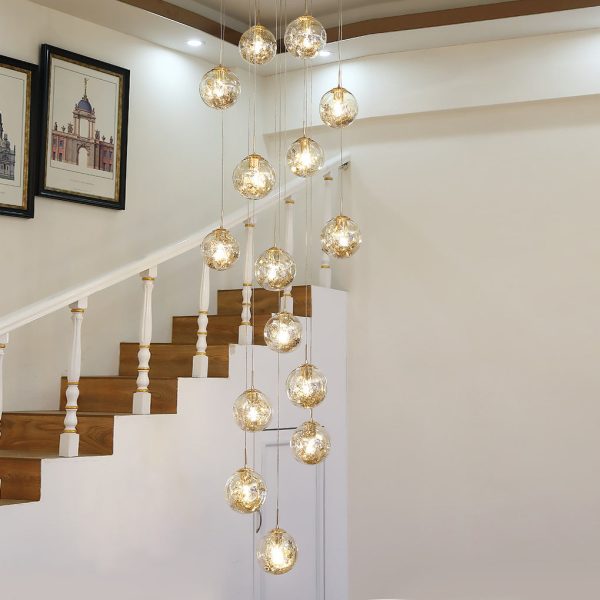 Cognac Color Glass Globes Shade Adjustable Modern Long Chandelier - Image 3