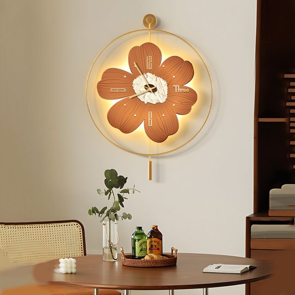 Round Metal Battery Operated LED Flower Wall Clock - Image 2