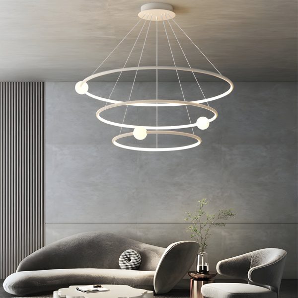 White/Black  Circular Pendant Lamp Dimmable LED Rings Chandelier - Image 4