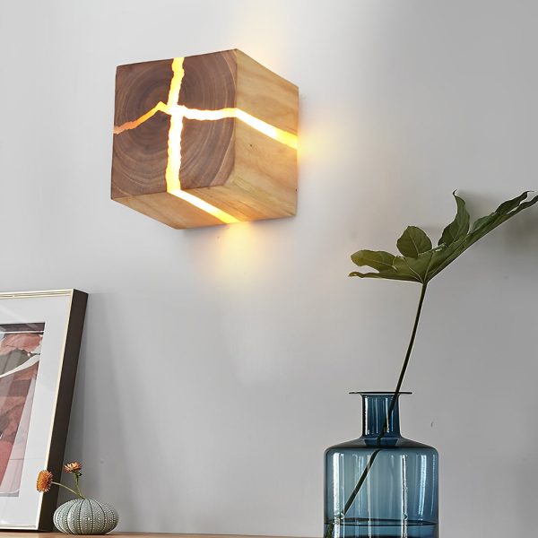 Cracked Wood Grain Design Creative Square Wall Lamp Wall Sconce Lighting - Image 3