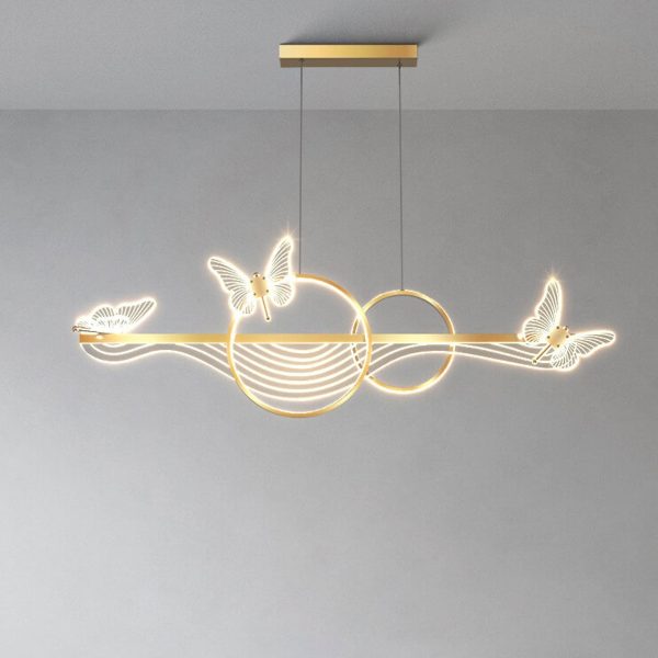Nordic Light Luxury Butterfly Round Linear Island Light LED Chandelier - Image 3