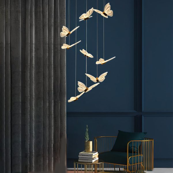 Small Butterflies Creative Three Step Dimming Modern Long Chandelier - Image 2