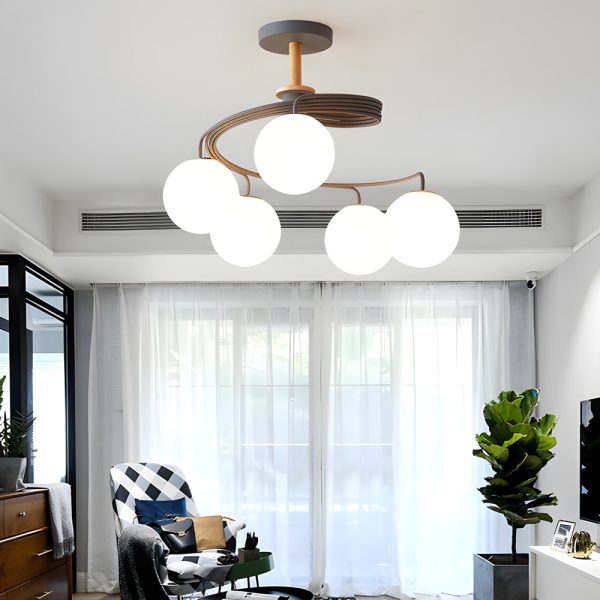 5-Light Glass Ball Spiral Metallic Semi-Flush Mount Ceiling Light - Image 4