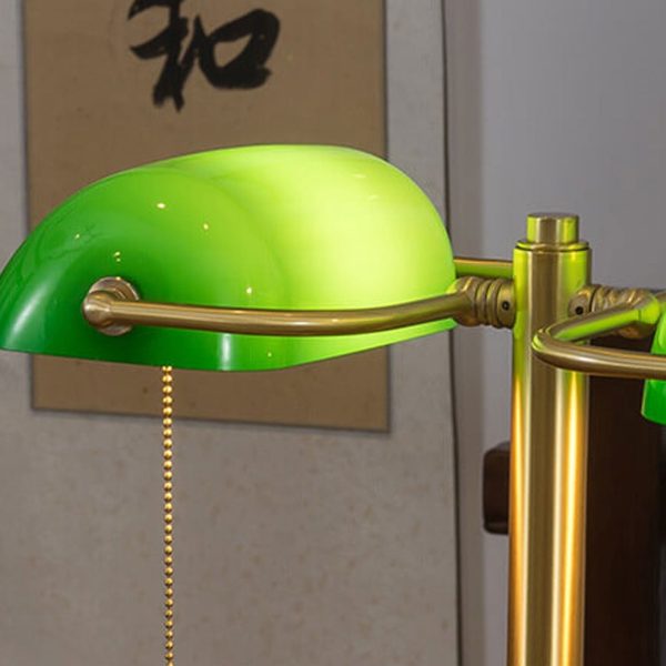 Vintage Green All Brass 2-Light Bank Pull Cord Touch Table Lamp - Image 10