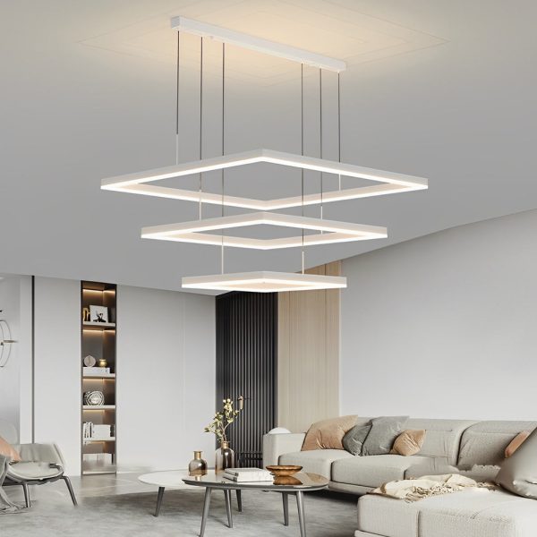 Ultra Thin Square Rings Three Step Dimming LED White Modern Chandelier - Image 5