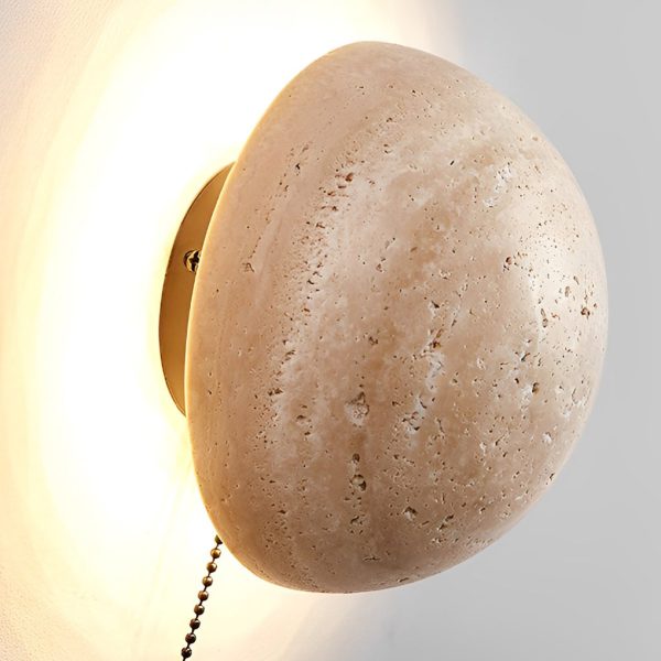 Japanese Style Travertine Stone Round LED Wall Sconce - Image 6