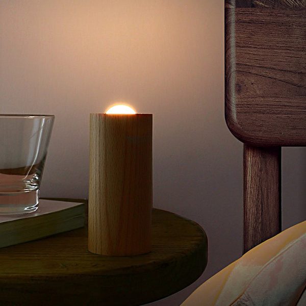 Candlelight Ambient Wood Cylinder Accent LED Table Lamp - Image 4