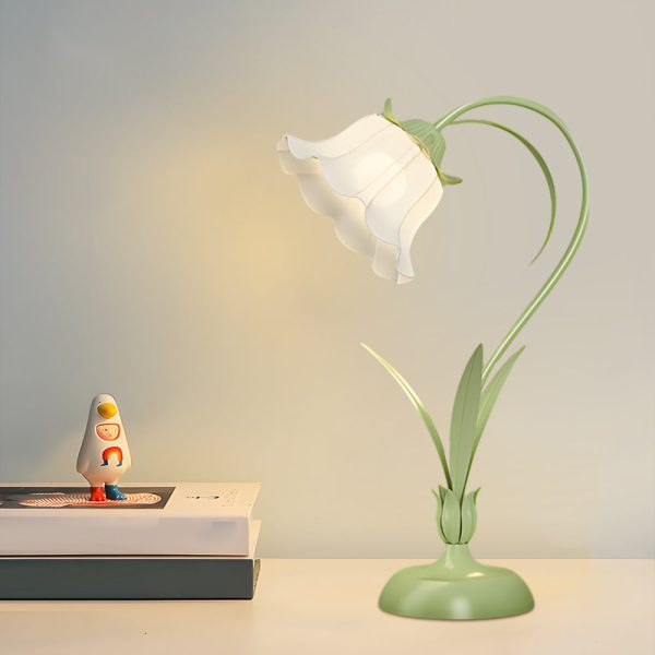 Rustic Green Desk Lamp with White Floral Shade and 3-Step Dimming for Homes - Image 3