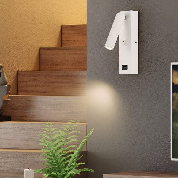 Rectangular Adjustable LED Modern Wall Lamp with Switch USB Charging Port - Image 3