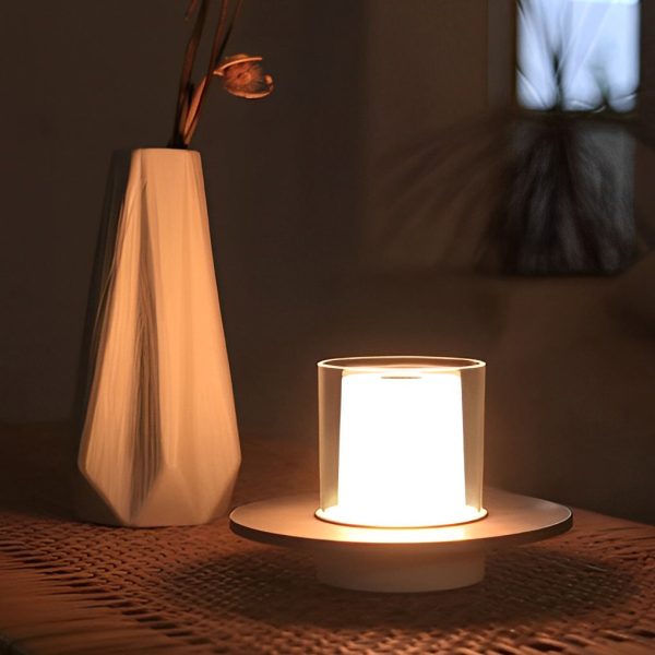 Modern Cordless Cylinder Candle Table Lamp with Dish Base - Image 6