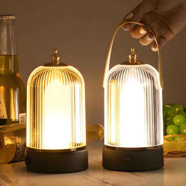 Ribbed Glass Table Lamp Lantern Ambient LED Beside Nights - Image 4