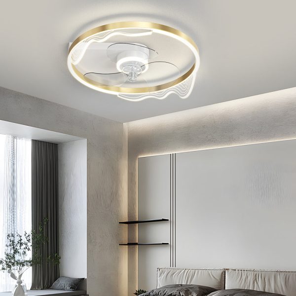 Round Acrylic Waves Decor LED Three Step Dimming Modern Ceiling Fan Lamp - Image 3