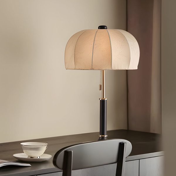 Retro Brass Dome Fabric Table Lamp Pull Chain Bedroom Lamp - Image 4