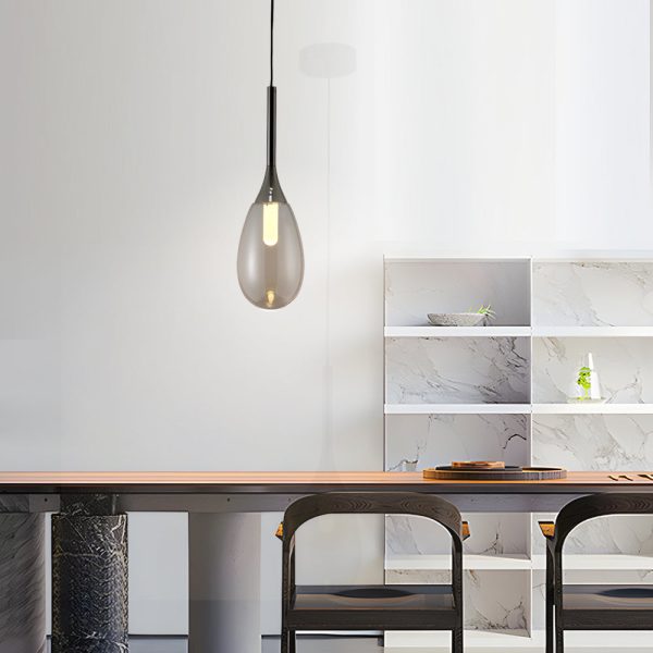 Modern 1-Light LED Teardrop Glass Pendant Light in Amber/Smoke Gray - Image 3