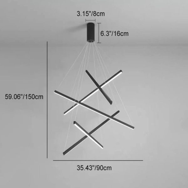 Nordic Light Luxury Iron Aluminum Geometric Line Combination LED Chandelier - Image 10
