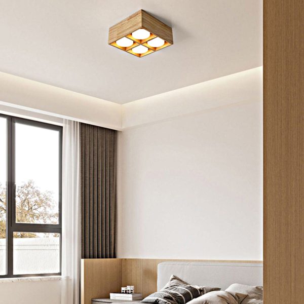 1/2/4-Light Square Wood Cube Spotlight LED Flush Mount Light - Image 3