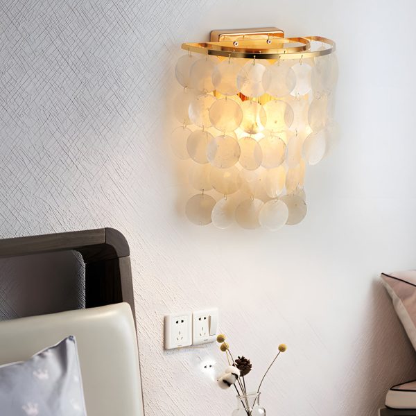Gold/Chrome Coastal Capiz Shell Wall Sconce LED Metallic Bedside Wall Lighting - Image 3