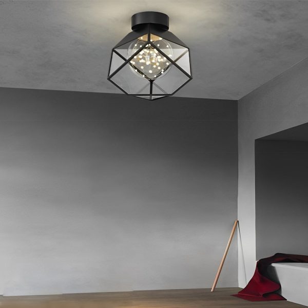 Square Frame Metal Glass Three Step Dimming Black Modern Ceiling Lamp - Image 4