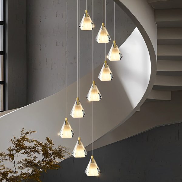 Creative Crystal Shade Three Step Dimming Nordic Staircase Chandelier - Image 2