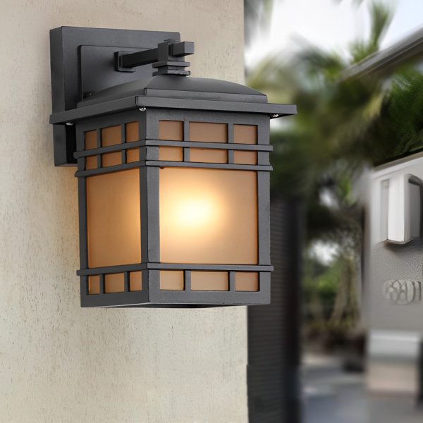 Square Retro Waterproof Yellow Glass Shade Vintage Outdoor Wall Lights - Image 3