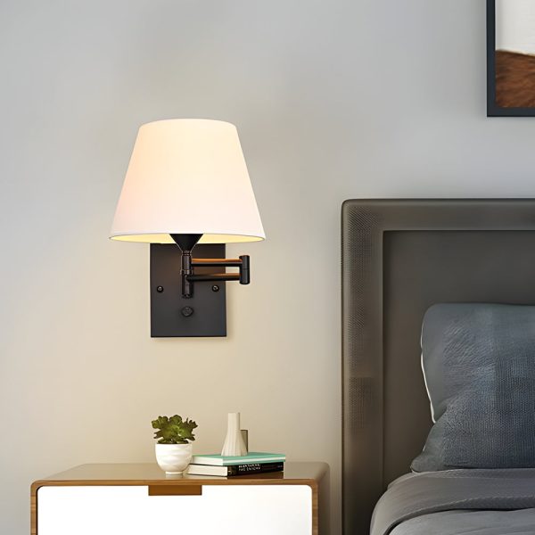 1-Light Linen/Brown/White Plug-In Swing Arm Wall Lamp with Linen Shade - Image 4