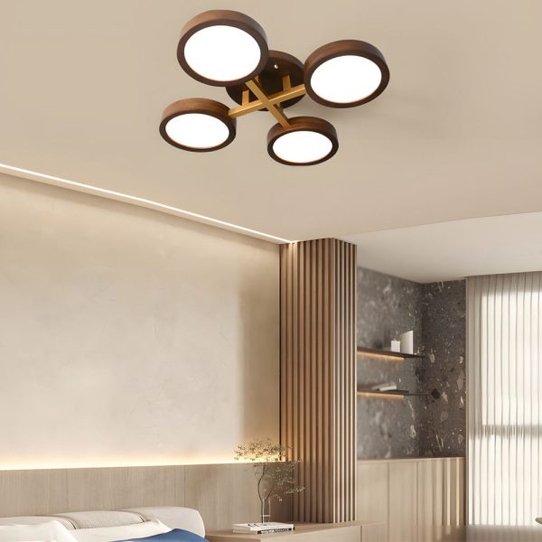 Modern Sputnik 3/4/5-Light Walnut Circles Flush Mount LED Ceiling Light - Image 5