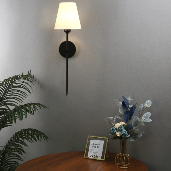 Modern 1-Light Black/Gold Wall Sconce with White Linen Fabric Shade - Image 2