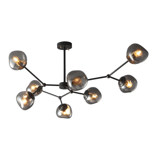 3/5/8-Light Molecule Dimpled Lava Glass Chandelier with Black Metallic Arms - Image 16