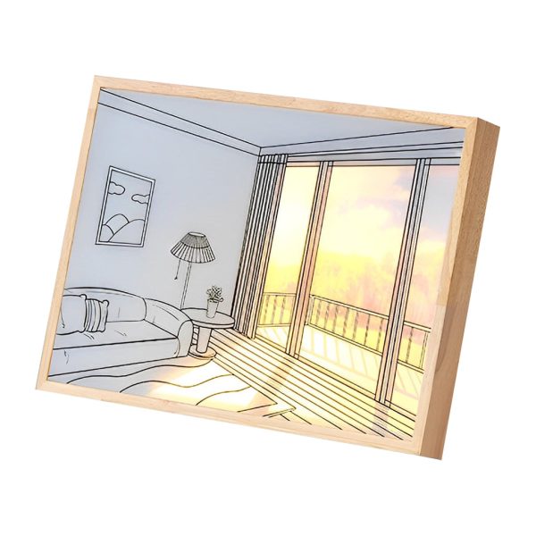 Wood Frame Ins Touch Control Dimmable LED Sunshine Painting Night Light - Image 18