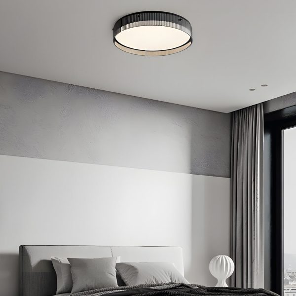 Round Ribbed Glass LED Flush Mount Ceiling Light - Image 3