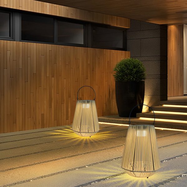 Portable Waterproof Handmade Rattan LED Modern Solar Outdoor Lanterns - Image 5