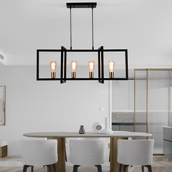 Rectangular Frame Design Iron Black Industrial Chandelier Pendant Lights - Image 4