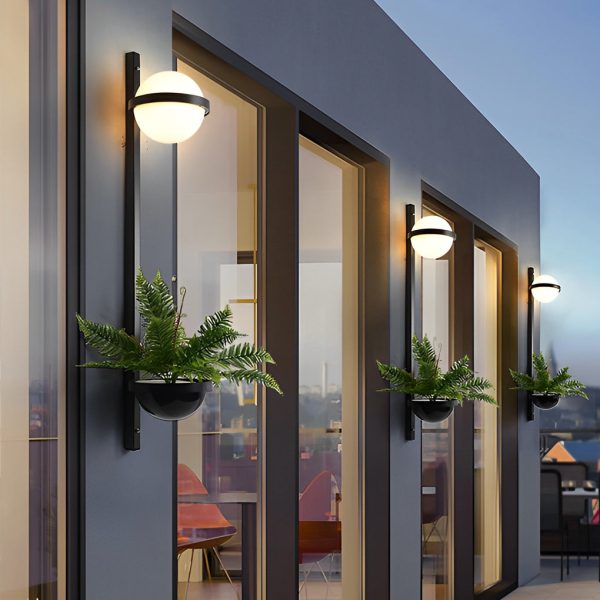Creative Flowerpot Ball Waterproof LED Black Modern Outdoor Wall Light - Image 3